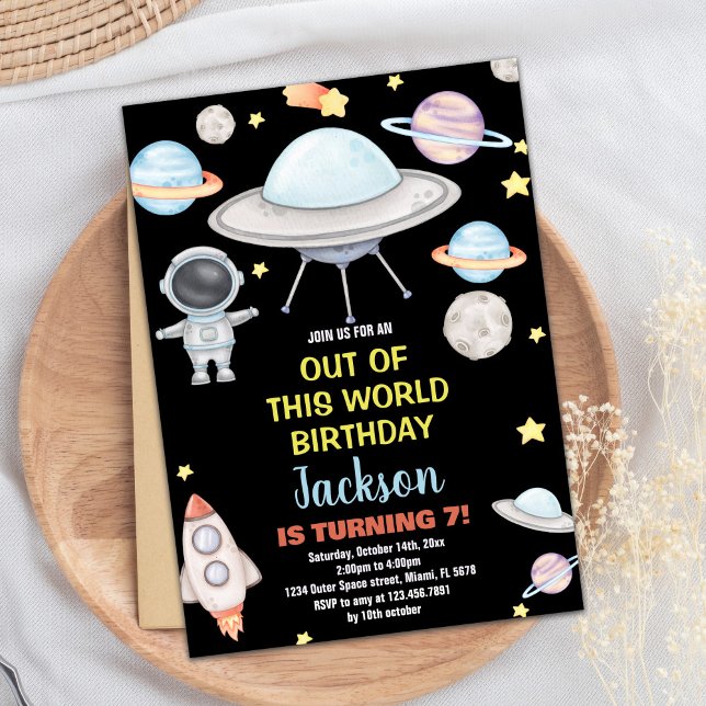 Svart Rymden-födelsedagsinbjudan Inbjudningar (Black Outer Space Birthday Invitations)