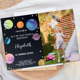 Svart Rymden-födelsedagsinbjudan med foto Inbjudningar