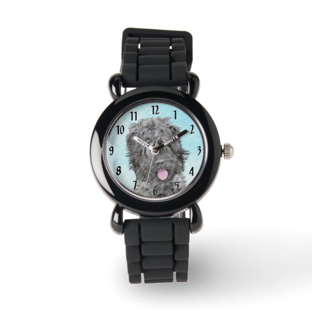 Svart, rysk terrier-målning - Cute Original-Hund Armbandsur (Framsida)