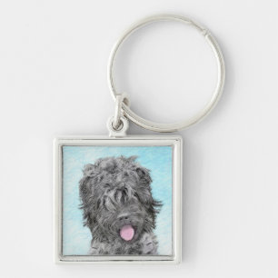 Svart, rysk terrier-målning - Cute Original-Hund Fyrkantig Silverfärgad Nyckelring