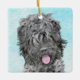Svart, rysk terrier-målning - Cute Original-Hund Julgransprydnad Keramik