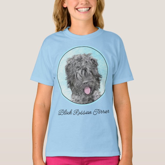Svart, rysk terrier-målning - Cute Original-Hund T Shirt (Framsida)