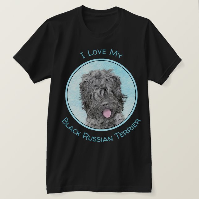Svart, rysk terrier-målning - Cute Original-Hund T Shirt (Design framsida)