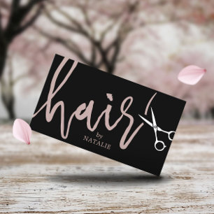Svart salon för Hair Stylist Elegant Scissor Scrip Visitkort