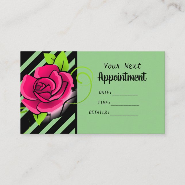 Svart salon med elegant och Cute Rosa ros-Grönt Tidsbeställning Kort (Framsida)