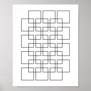 Svart sammanlåsande kvadrater Geometrisk utskrift Poster