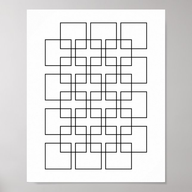 Svart sammanlåsande kvadrater Geometrisk utskrift Poster (Framsidan)