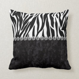 Svart sammetdiamant för zebra tryck som bling kudde