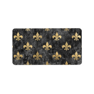 Svart sammets Fleur De Lis Mardi Gras Orleans Adressetikett