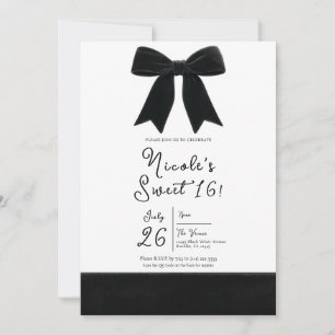 Svart sammetsbåge Elegant Lyxig Sweet 16 Foto Inbjudningar