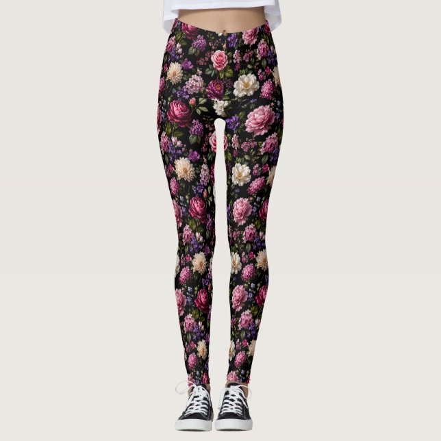 Svart sammetsros leggings (Framsida)