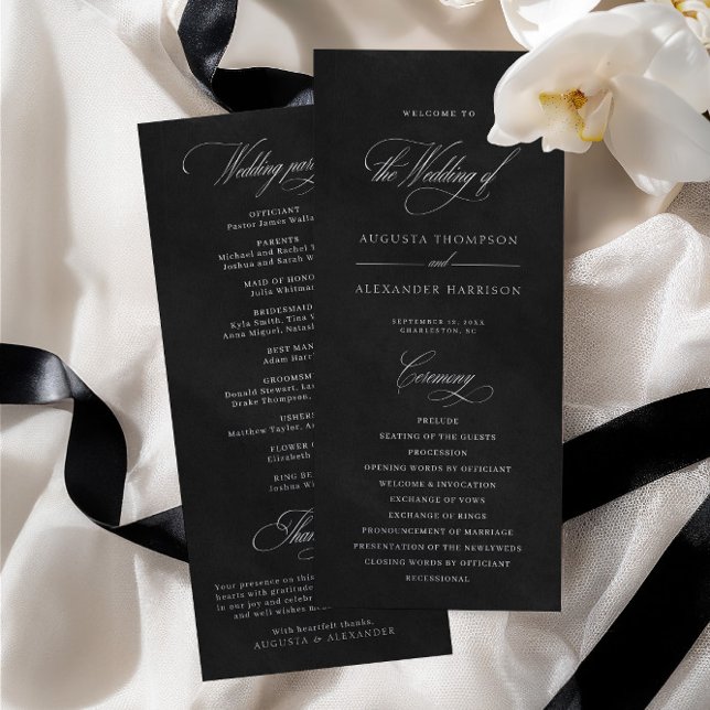 Svart sammetstryck (ej äkta) bröllopsprogram (Black Velvet Texture Imitation Wedding Program)
