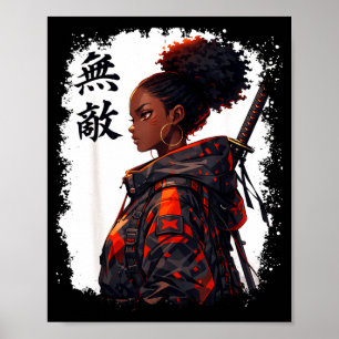 Svart samuraj flicka anime krigare afro afrikansk poster
