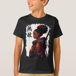 Svart samuraj flicka anime krigare afro afrikansk t shirt