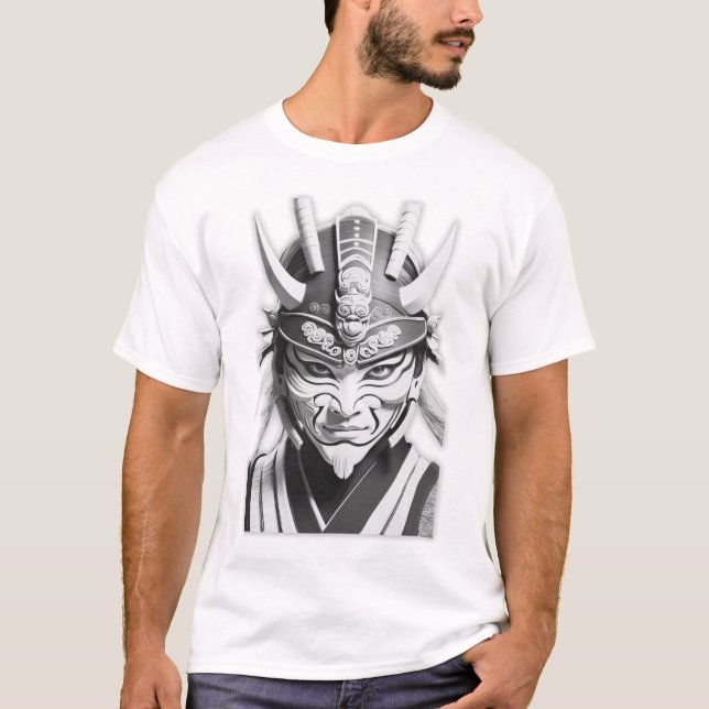 Svart Samurajmaska Grafisk T-shirt (Framsida)