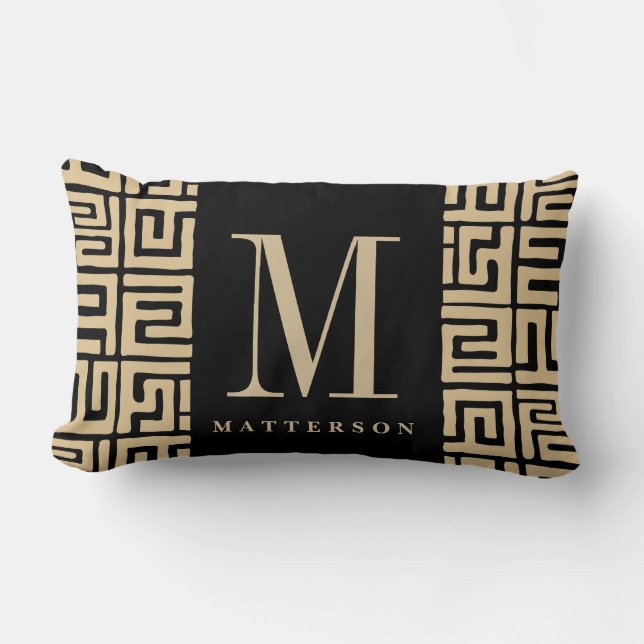 Svart|Sand Kuba Tryck Inspirerad Monogram Lumbarkudde (Framsida)