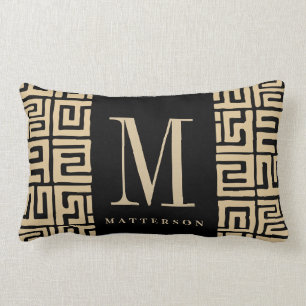 Svart Sand Kuba Tryck Inspirerad Monogram Lumbarkudde