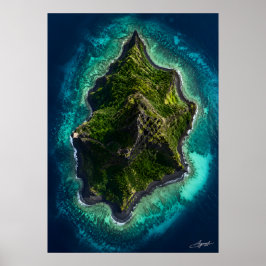Svart sand vulkanisk ö satellitvy poster
