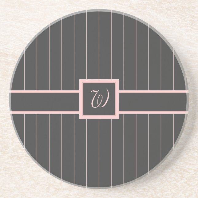 Svart sandstens-coaster med rosa randmönster underlägg (Framsidan)
