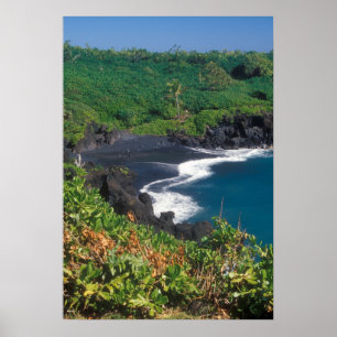 Svart Sandstrand Hana Maui Hawaii Poster
