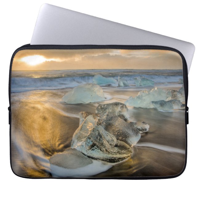 Svart sandstrand | Jökulsárlón Södra Island Laptop Fodral (Framsidan)