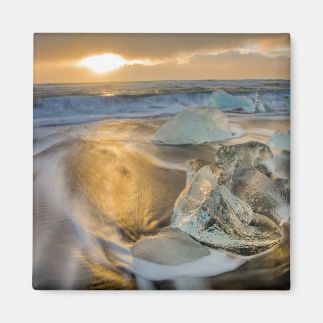 Svart sandstrand | Jokulsarlon södra Island Magnet (Framsidan)
