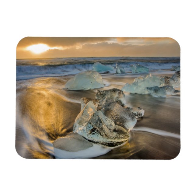 Svart sandstrand | Jokulsarlon Södra Island Magnet (Horisontell)