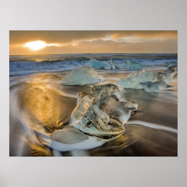 Svart sandstrand | Jokulsarlon Södra Island Poster (Framsidan)