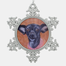 Svart sång Zeock för ChihuahuaPrydnadOhio konstnär Snöflinga Pewter Julgransprydnad