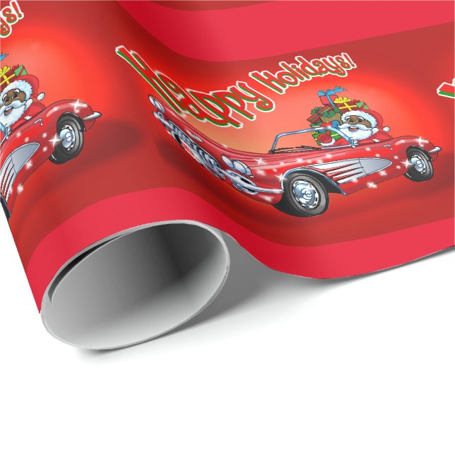 Svart Santa i en Corvette! Presentpapper (Rullad Hörn)