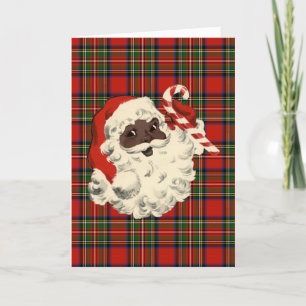 Svart Santa med candy caneplädet Helgkort