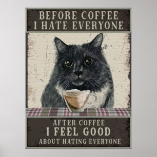 Svart Sarkastic Cat and Coffee Vintage Art Poster