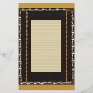 Svart satatin Silke Ram med Faux Pearl och Guld Ro Brevpapper