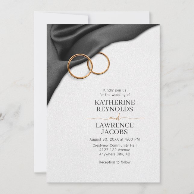 Svart satin-bröllopsinbjudan inbjudningar (Framsida)