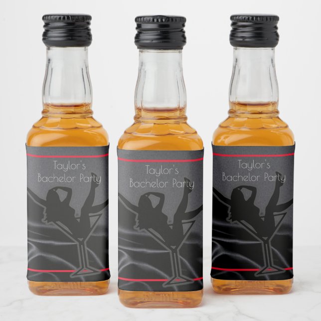 Svart Satin Siluett Sällskapsfest För Män Spritflaskor Etikett (Flaskor)