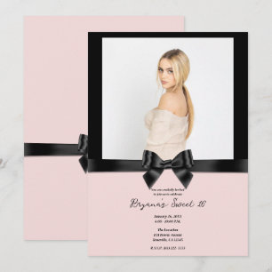 Svart Satinband Rosett Rosaton Foto Sweet 16 Inbjudningar