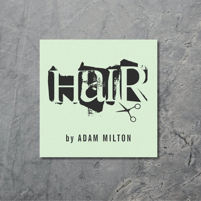 Svart sax med modern Grönt Hair Stylist Fyrkantigt Visitkort (Skapare uppladdad)