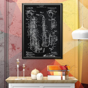 Svart Saxofonpatent Poster