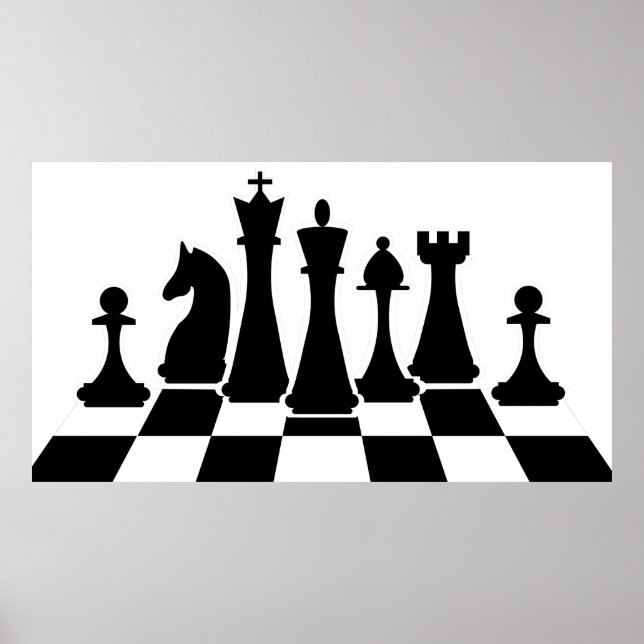 Svart schack delar på en schackbräda poster (Framsidan)