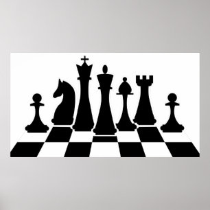 Svart schack delarare på ett schackbräde poster