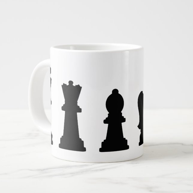 Svart schack delarare på vitt jumbo mugg (Framsida vänster)