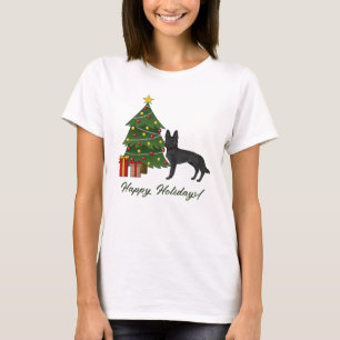 Svart schäfer och festlig julgran t shirt