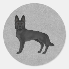 Svart Schäferhund Söt Tecknad Hund Står Upp Runt Klistermärke