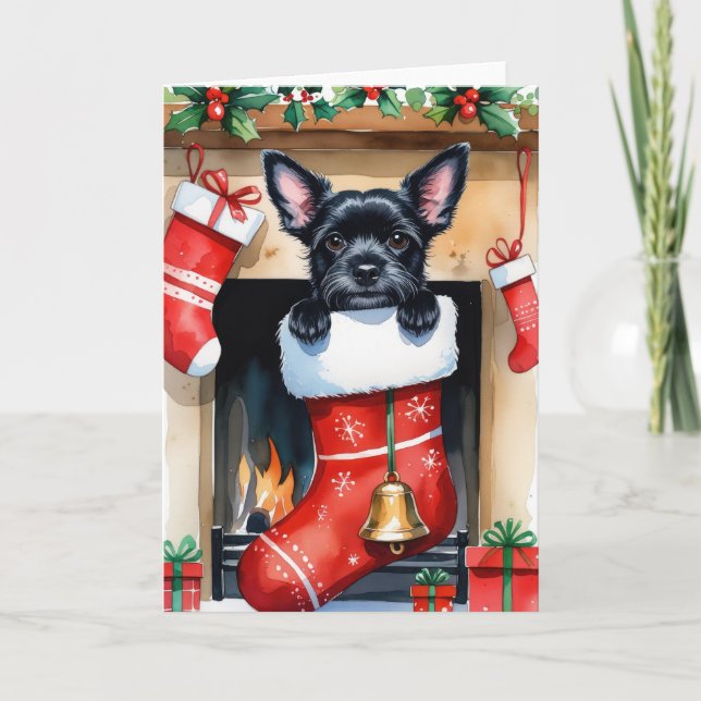 Svart Schipperke-Hund julhälsningskort Kort (Framsida)