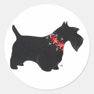 Svart Scottish Terrier Holiday-halsband Runt Klistermärke