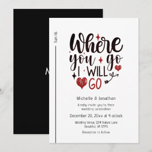 Svart Script Röda Hjärtan Kristna Bibeln Bröllop Inbjudningar