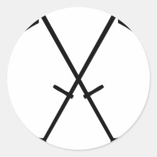 Svart scythe-korsad ikon runt klistermärke