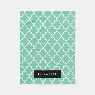 Svart & Seafoam Quatrefoil   ullfilt Fleecefilt