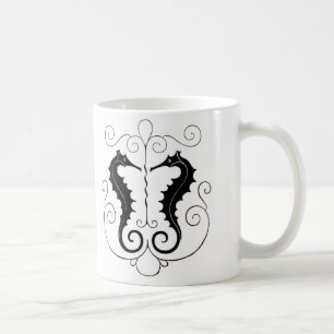 Svart Seahorses för vintage Kaffemugg
