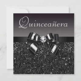 Svart sekviner, bläck och diamant Quinceanera Inbjudningar